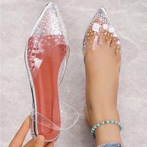 New Rhinestone Decor Clear Slingback Flats